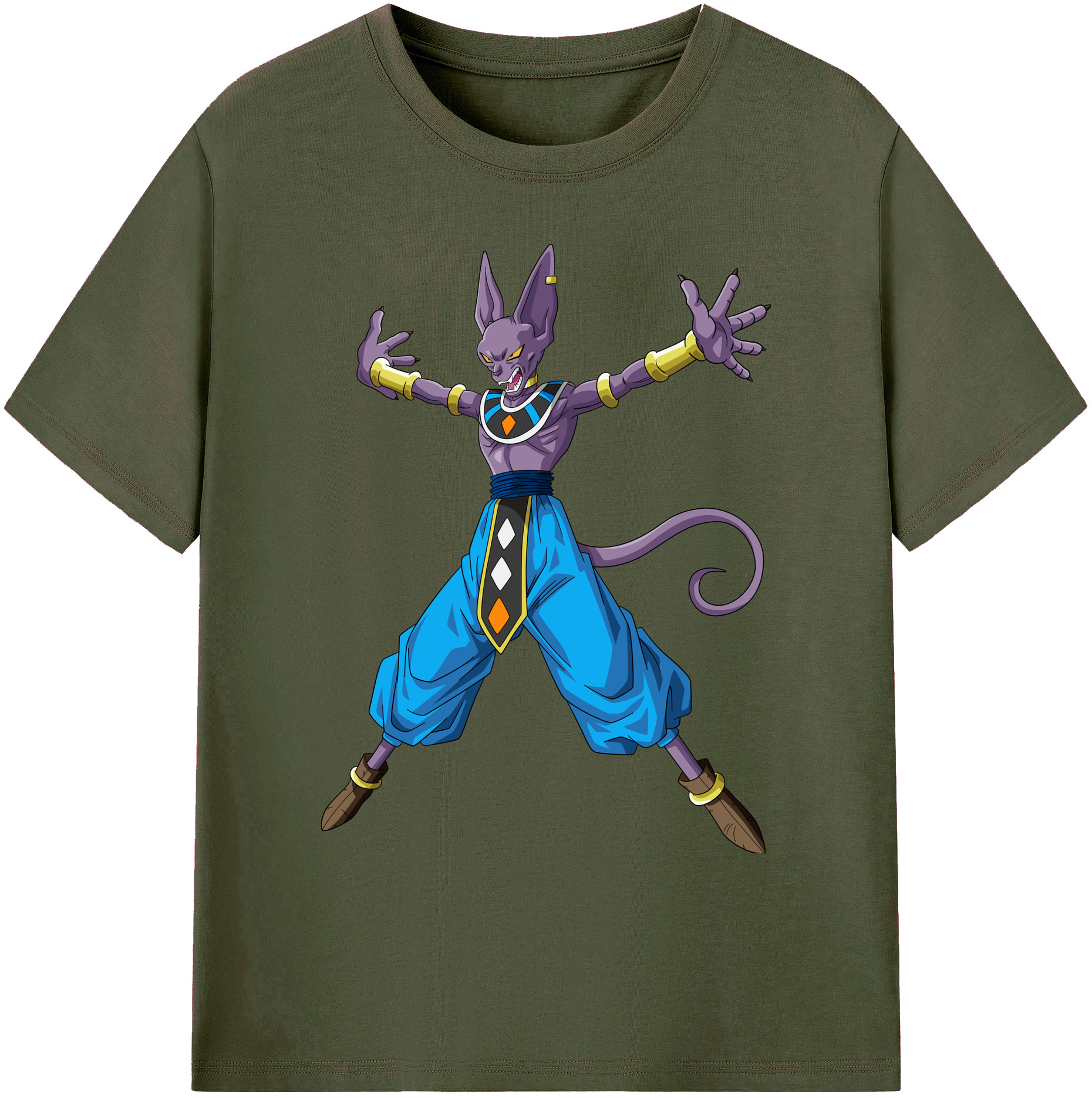 （画像用） ドラゴンボール ビルス 破壊神ビルス DRAGON BALL Beerus Birusu 綿100％ メンズ半袖Tシャツ｜肌触りやわらか＆通気性